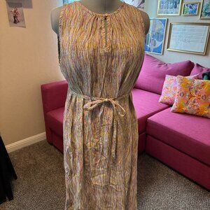 People Tree Sleeveless Printed Midi Dress UK 16 (US 12) Fair Trade Sustainable